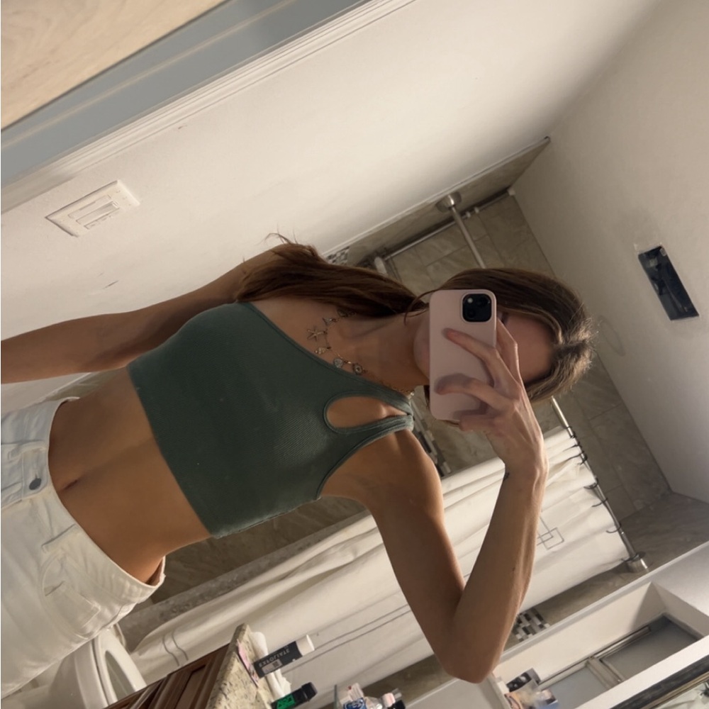 Zara Sage Green Ribbed Top